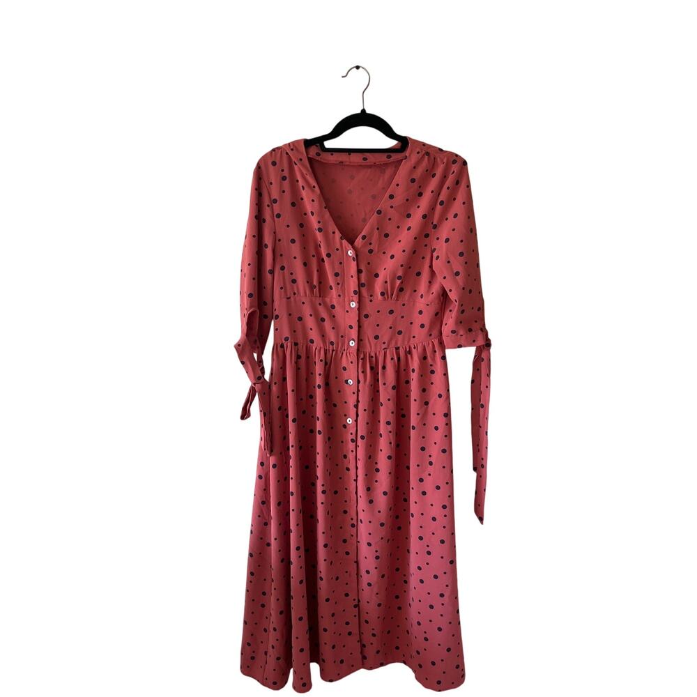 Lacey Dusty Rose Red Polka Dot woman’s Midi dress sz Med